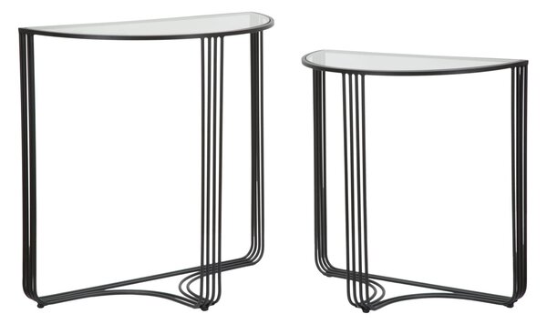 Console Dublino Coppia 81x40,5x82 - 71x35,5x72 cm in Ferro e Vetro Nero