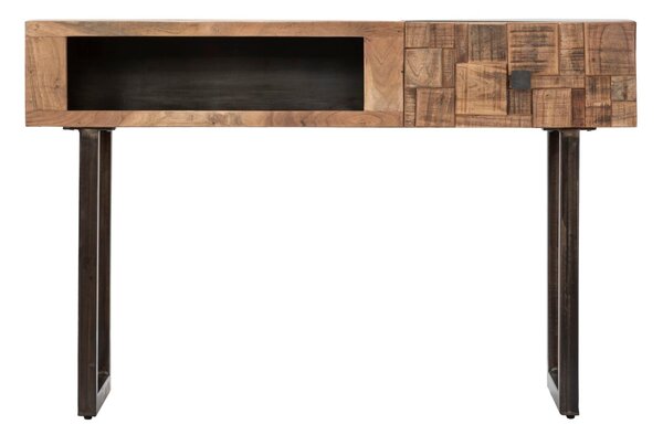 Console Mumbai 118x40x76 cm in Legno di Acacia e in Ferro Marrone e Nero