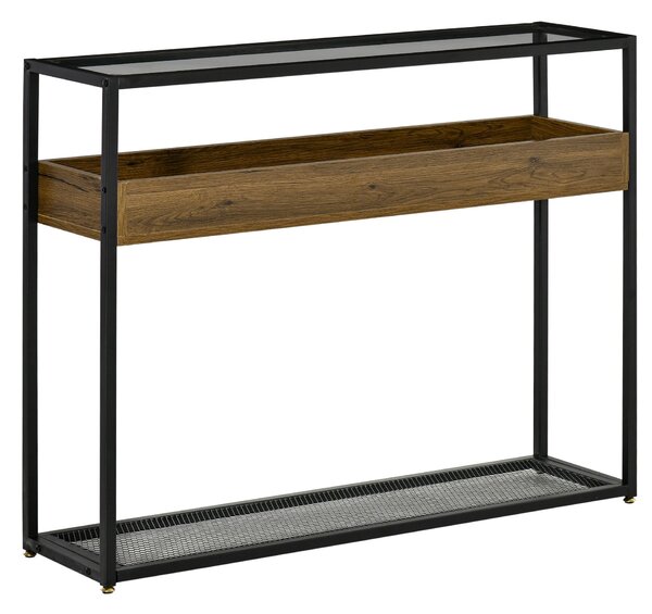 Tavolo Consolle Ingresso 108x28x85 cm in Acciaio e Legno Marrone Rustico