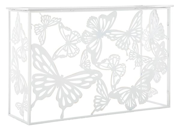 Console Bianco Butterfly 121,5x41x81 cm in Ferro MDF e Specchio Bianco e Oro