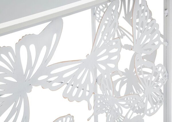 Console Bianco Butterfly 121,5x41x81 cm in Ferro MDF e Specchio Bianco e Oro
