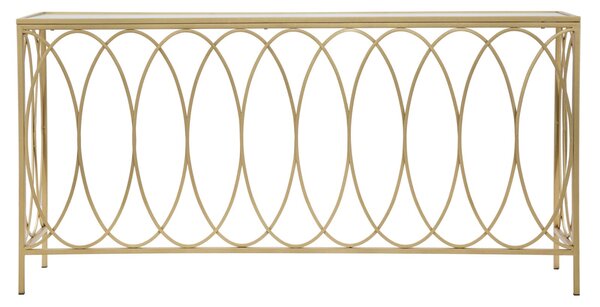 Console Arc Similmarble 160x40x79 cm in Ferro MDF e Vetro Oro e Crema