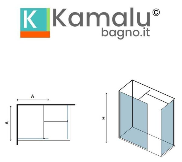 Kamalu box doccia 90x90 walkin profilo nero | kw2000b