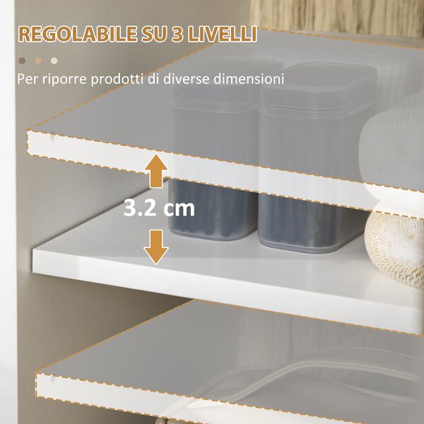 Kleankin Mobile Bagno con Ripiano Aperto e Armadietto con Anta in Legno, 31.5x30x91cm, Quercia e Bianco|Aosom