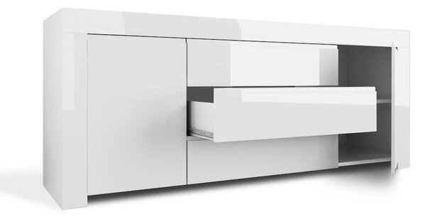 Credenza Mobile da Salotto 2 Porte e 3 Cassetti 190x50x82cm TFT Amber Bianco Lucido
