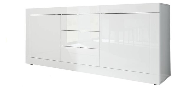 Credenza Mobile da Salotto 2 Porte 3 Cassetti 210x43x86cm TFT Basic Bianco Lucido
