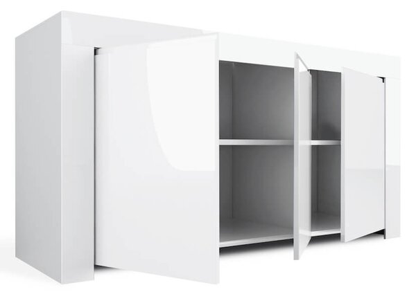 Credenza Mobile da Salotto 3 Porte 162x50x82cm TFT Amber Bianco Lucido