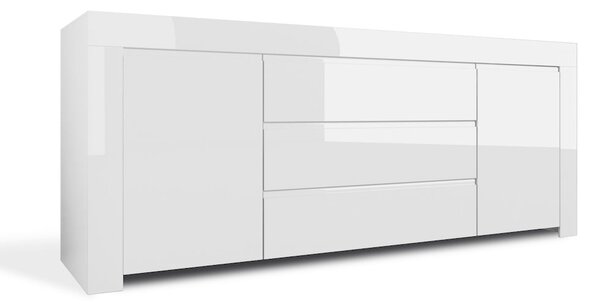 Credenza Mobile da Salotto 2 Porte e 3 Cassetti 190x50x82cm TFT Amber Bianco Lucido