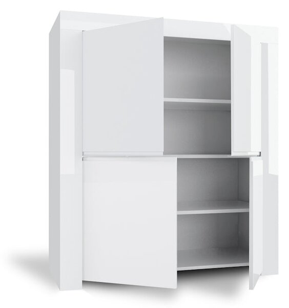 Mobile Alto 4 Porte e 4 Ripiani 118,5x50x140cm TFT Amber Bianco Lucido