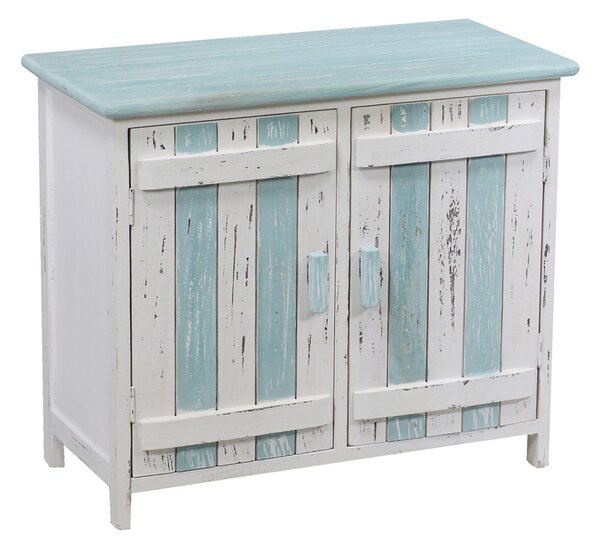Credenza 2 Ante in Legno 62x30x53cm Mare Azzurro e Bianco