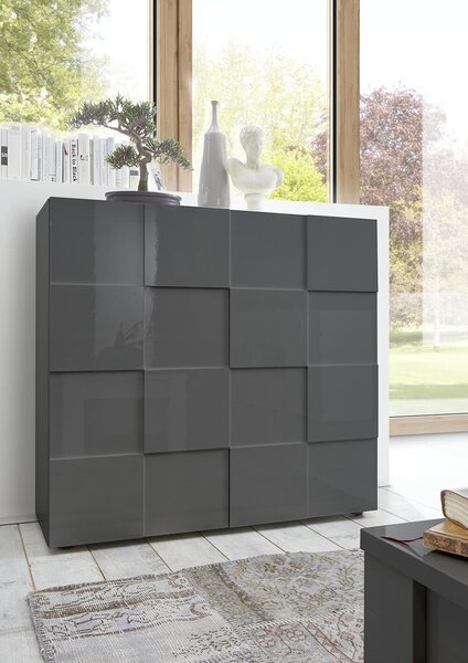 Mobile Alto Soggiorno 2 Porte in Melamina 121x42x111cm TFT Chequers Antracite