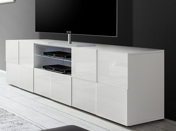 Mobile TV 2 Porte 2 Nicchie in Melamina 181x42x57cm TFT Chequers Bianco