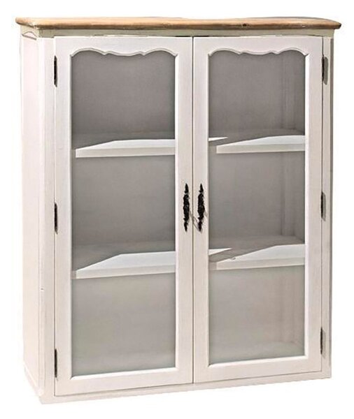 Vetrinetta in Legno 2 Ante 3 Ripiani 90x32,5x114cm Country Bianca