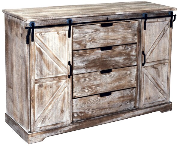 Mobile 2 Ante 4 Cassetti in Legno MDF e Abete Bilbao