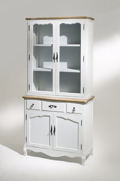 Vetrinetta in Legno 2 Ante 3 Ripiani 90x32,5x114cm Country Bianca