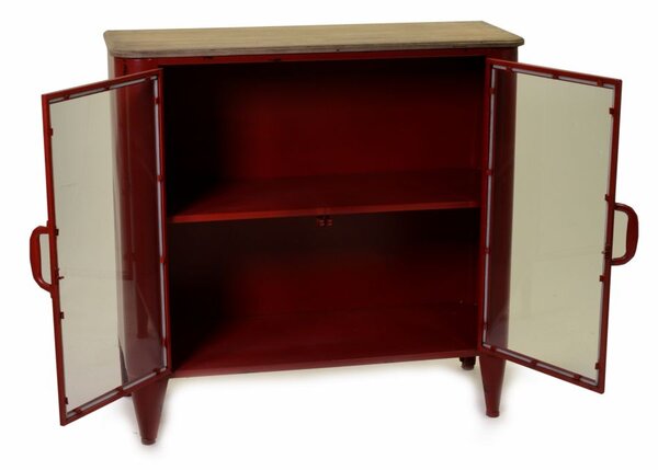 Mobile 2 Ante in Metallo Top in Legno Edimburgo Rosso