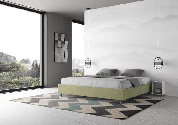 Letto matrimoniale AZELIA king size con giroletto imbottito, rivestimento in Microfibra dimensioni 180x190 cm Senza Testiera colore t� verde