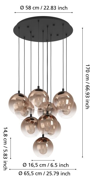 Eglo 901926 - Lampadario a cavo ARISCANI 10xE27/60W/230V nero/beige/fumé