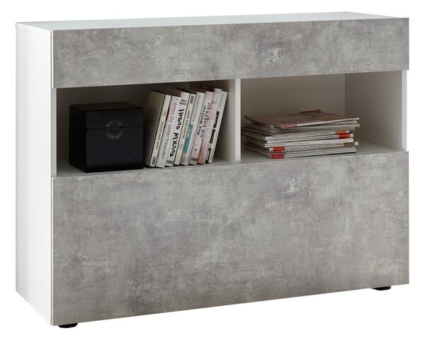 Credenza Mobile Soggiorno 1 Anta 2 Vani 111x42x82 cm TFT Akira Bianco e Cemento