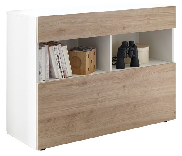 Credenza Mobile Soggiorno 1 Anta 2 Vani 111x42x82 cm TFT Akira Bianco e Naturale