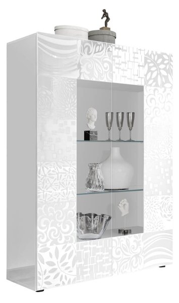 Credenza Mobile Soggiorno con Vetrina 2 Ante in Melaminico 120x42x166cm TFT Blossom Bianca