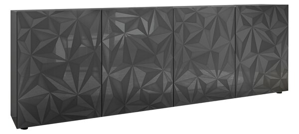 Mobile Buffet 4 Ante 241x42x84 cm in Legno TFT Praga Nero Lucido