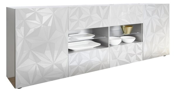 Mobile Buffet 2 Ante 4 Cassetti 240x42x84 cm in Legno TFT Praga Bianco Lucido
