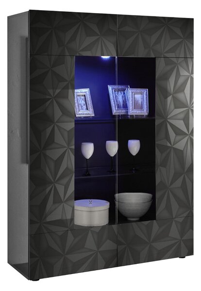 Mobile Vetrina 2 Ante 120x42x166 cm in Legno TFT Praga Nero Lucido