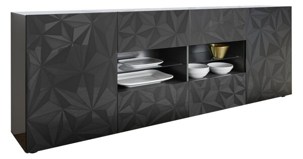 Mobile Buffet 2 Ante 4 Cassetti 240x42x84 cm in Legno TFT Praga Nero Lucido