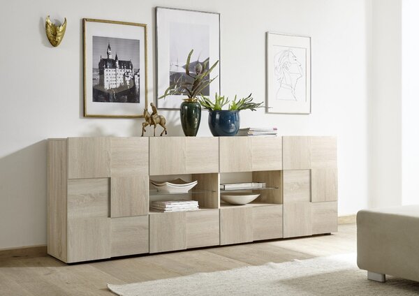 Mobile Buffet 2 Ante 4 Cassetti 240x42x84 cm in Legno TFT Chequers Rovere Samoa