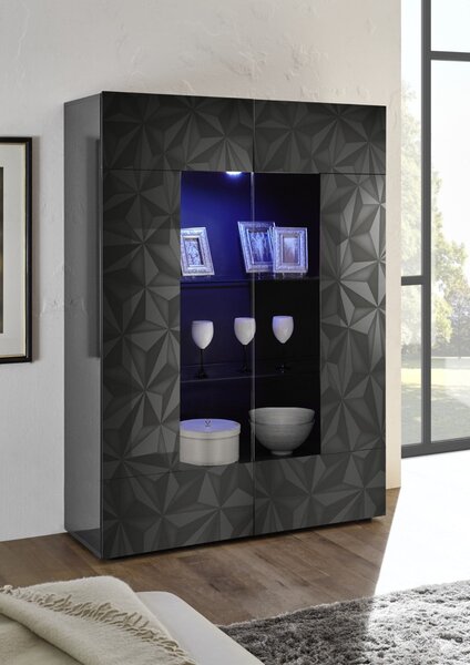 Mobile Vetrina 2 Ante 120x42x166 cm in Legno TFT Praga Nero Lucido