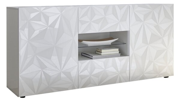 Mobile Buffet 2 Ante 2 Cassetti 180x42x84 cm in Legno TFT Praga Bianco Lucido