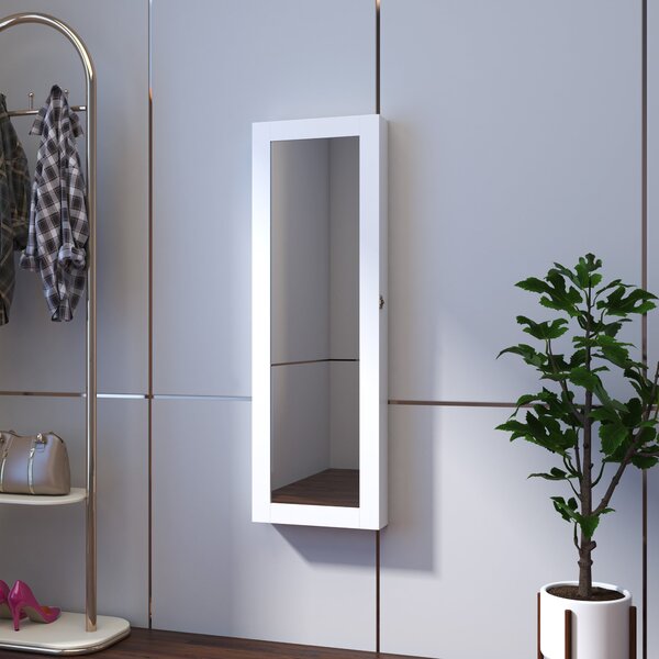 Specchiera Armadio Portagioielli da Parete in Legno MDF Bianco 37x9.5x112 cm