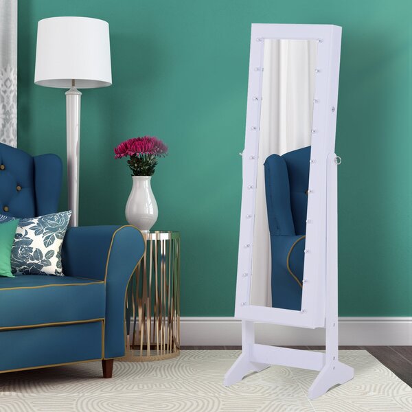Armadio Portagioie a Specchio con 20 Luci LED Bianco 40x37x146 cm