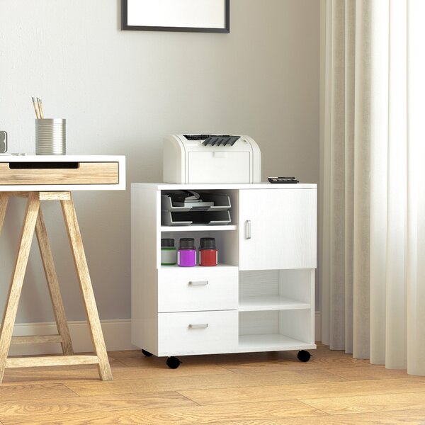 Mobile TV in Legno 2 Cassetti e 1 Anta Bianco 60x65x35 cm