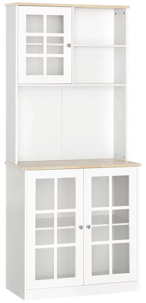 Credenza Moderna con 2 Vetrinette 80x37x183 cm in MDF Bianco