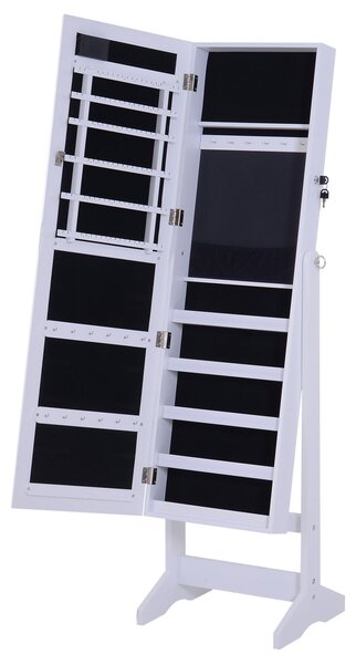 Armadio Portagioie a Specchio con 20 Luci LED Bianco 40x37x146 cm