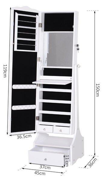 Armadio Portagioie a Specchio con Luci LED 45x36x150 cm Bianco