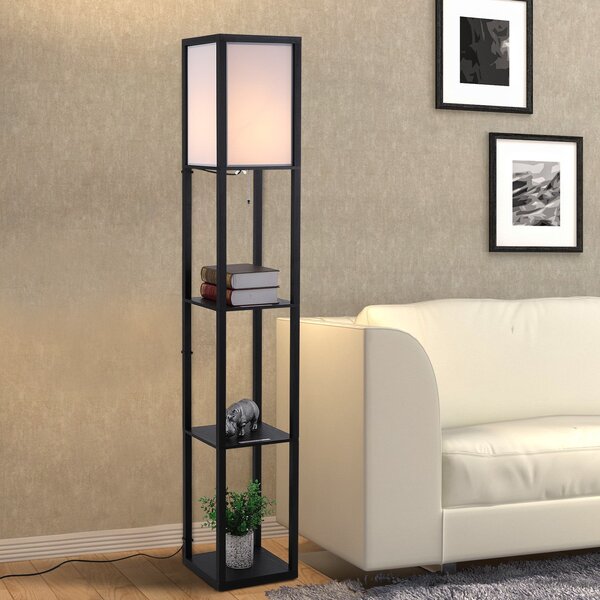 Scaffale Soggiorno in MDF con Lampada 40W Nero Bianco 26x26x160 cm