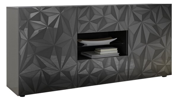 Mobile Buffet 2 Ante 2 Cassetti 180x42x84 cm in Legno TFT Praga Nero Lucido