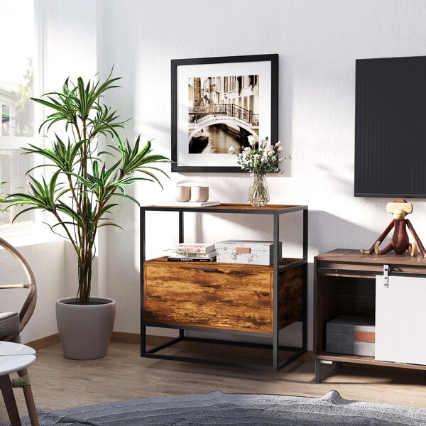 Mobile Credenza 1 Cassetto 73x45,5x76 cm in Legno e Metallo Nera