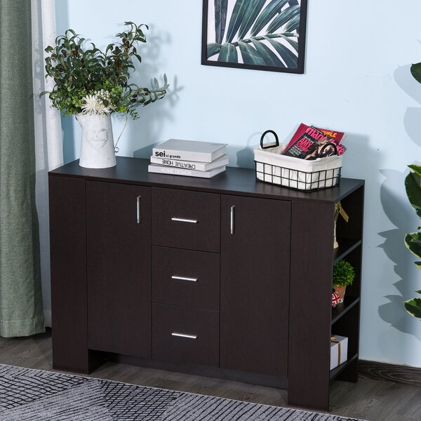 Credenza 2 Ante 3 Cassetti 3 Ripiani 120x38x84 cm in Legno Marrone Scuro