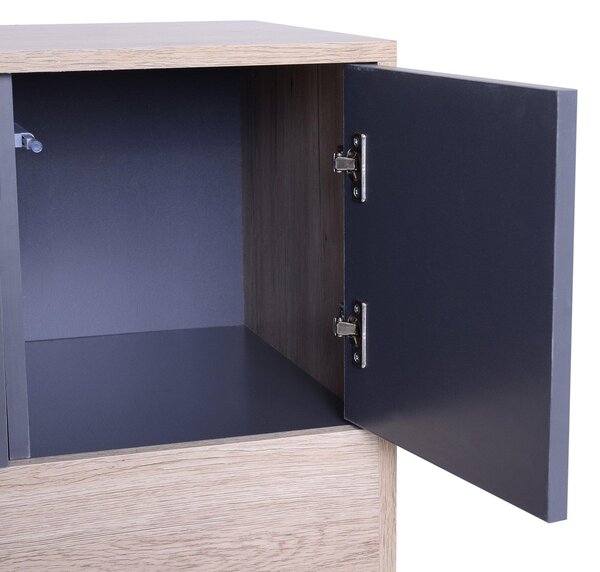 Credenza Mobile da Soggiorno in Legno Naturale e Grigio Scuro