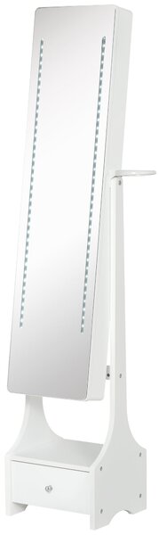 Armadio Portagioie a Specchio con Luci LED 37x30x158 cm in MDF Bianco