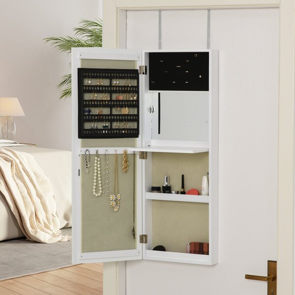 Armadio Portagioie a Specchio 35,5x9x100 cm Bianco