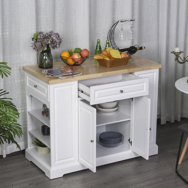 Mobile Madia da Cucina 3 Cassetti 2 Ante con Ruote 116,5x56x91,5 cm in Legno Bianco