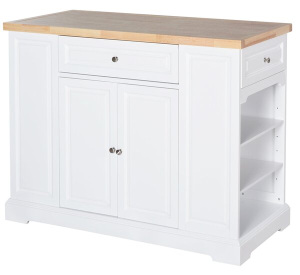 Mobile Madia da Cucina 3 Cassetti 2 Ante con Ruote 116,5x56x91,5 cm in Legno Bianco