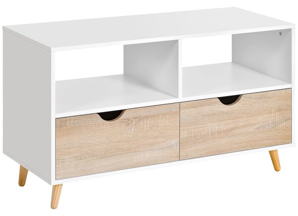 Mobile TV 2 Cassetti 2 Ripiani 99x39x58 cm in Legno Bianco