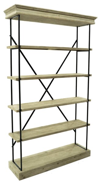 Scaffale 5 Ripiani 127x44x211 cm in Ferro e Legno Fox Nero