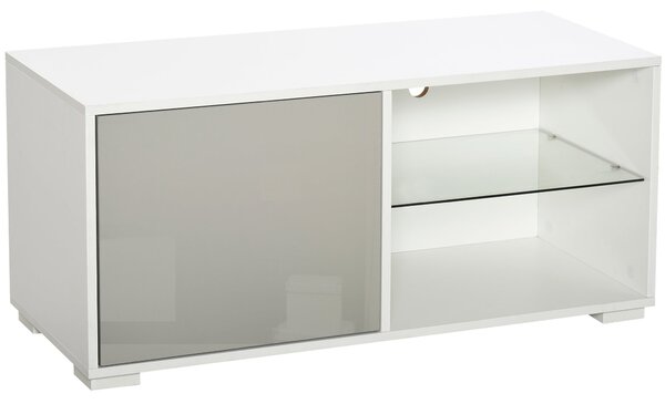 Mobile TV 100x40x45 cm in Legno Truciolare e Vetro Bianco e Grigio